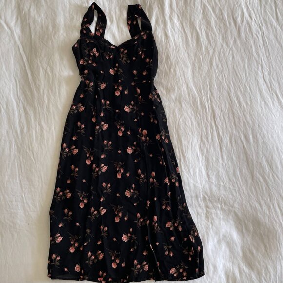 Reformation Fulton Midi Dress Romy Black Pink Floral (sz 4P) - Picture 2 of 11